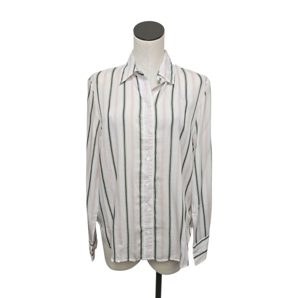 NWT Madewell Striped Button Up Shirt Pale Blush Green Size 12 NW515 Casual